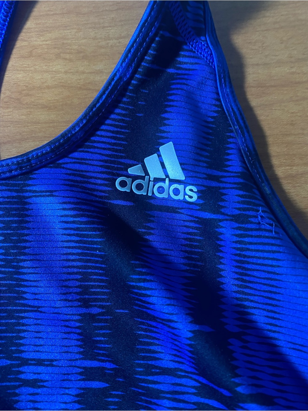 adidas Blue Patterned Racerback Sports Bra - Picture 2 of 3